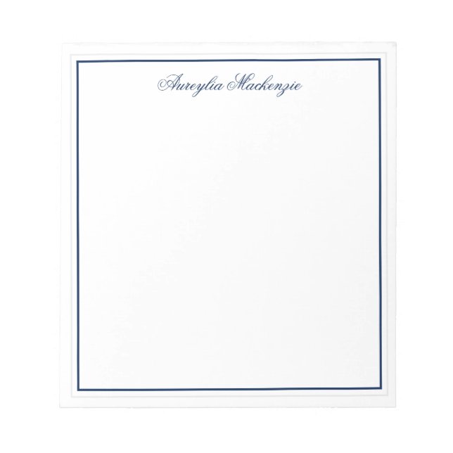 Elegant Navy Blue and White Personalised Notepad (Front)