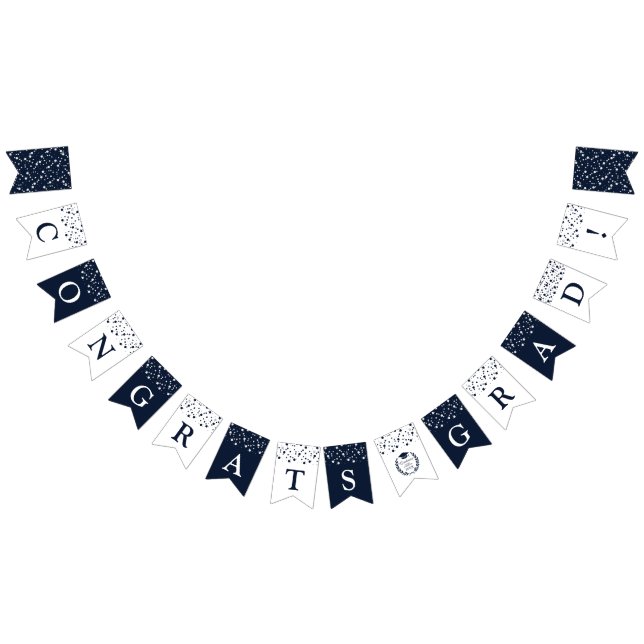 Elegant Navy Blue and White Polka Dot Graduation Bunting (All)