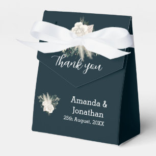 Elegant Navy Blue and White Roses Wedding Favour Box