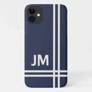 Elegant navy blue and white stripes design iPhone 11 case
