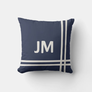 Elegant navy blue and white stripes design cushion
