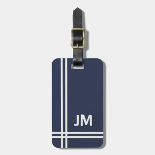 Elegant navy blue and white stripes design luggage tag