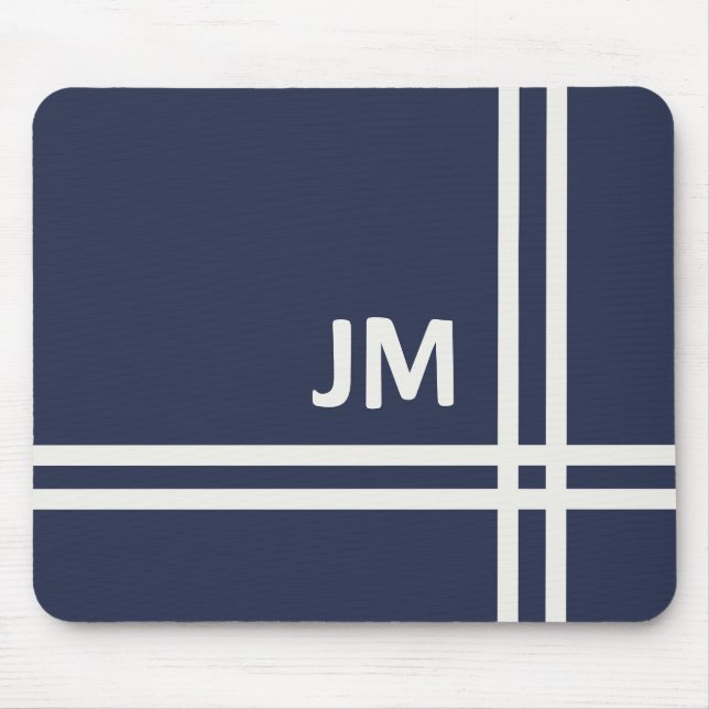 Elegant navy blue and white stripes design  mouse mat (Front)