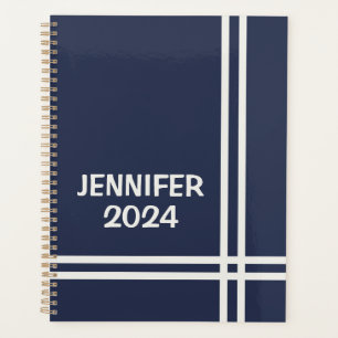 Elegant navy blue and white stripes design  planner