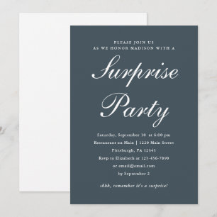 Elegant Navy Blue and White Surprise Party Invitation