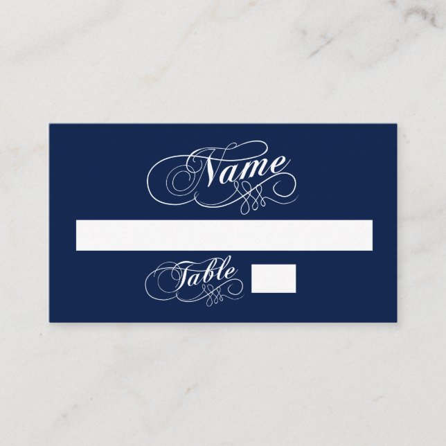 Elegant Navy Blue And White Wedding Escort Cards (Front)
