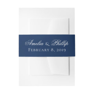 Elegant Navy Blue and White Wedding Invite Bands Invitation Belly Band