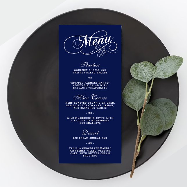 Elegant Navy Blue And White Wedding Menu Templates (Creator Uploaded)