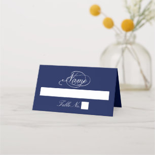 Elegant Navy Blue And White Wedding Place Card