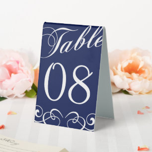 Elegant Navy Blue And White Wedding Table Number