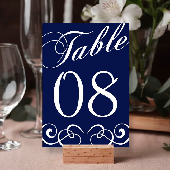 Elegant Navy Blue And White Wedding Table Number (Creator Uploaded)