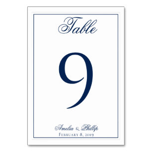 Elegant Navy Blue and White Wedding Table Numbers