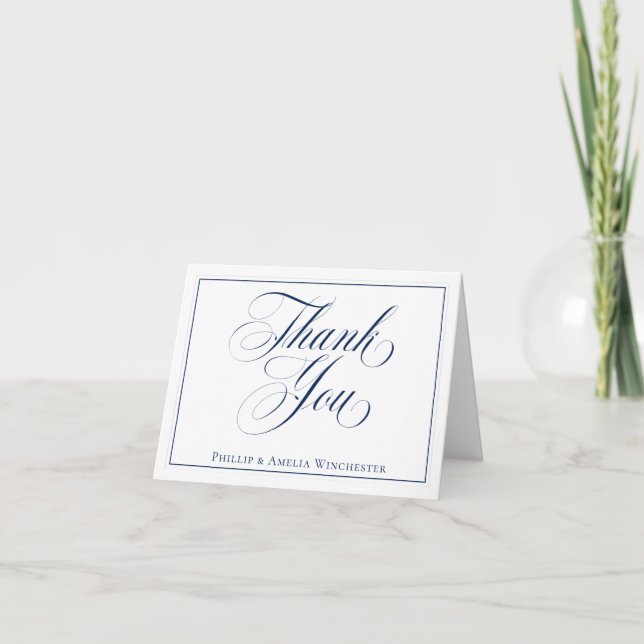 Elegant Navy Blue and White Wedding Thank You (Front)