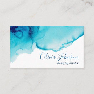 Elegant Navy Blue Aqua Watercolor Business Card