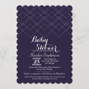 Elegant Navy Blue Art Deco Geometric Pattern Invitation