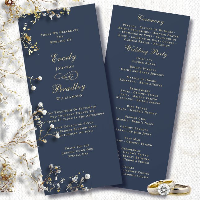 Elegant Navy Blue Background Gold Script Wedding Invitation (Creator Uploaded)