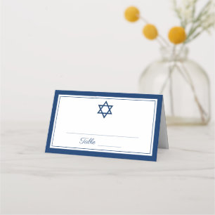 Elegant Navy Blue Bar Mitzvah Place Card