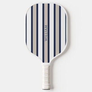 Elegant Navy Blue & Beige Stripes Personalised Pickleball Paddle