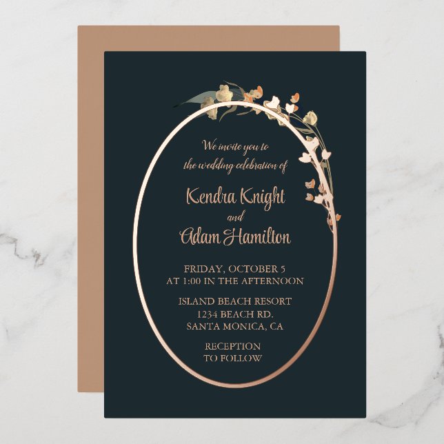 Elegant Navy Blue Beige Wildflower Floral  (Front/Back)