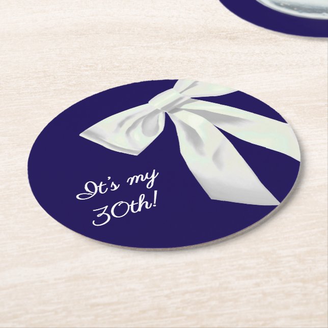 Elegant Navy Blue Birthday Paper Coasters (Angled)