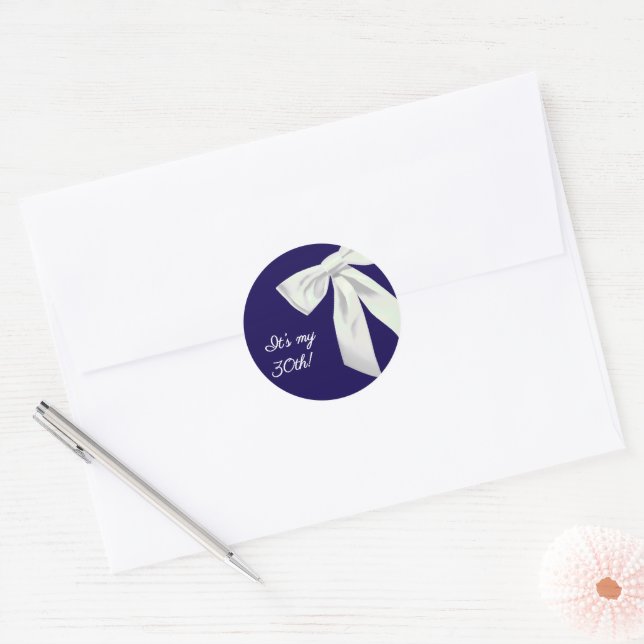 Elegant Navy Blue Birthday Stickers with White Bow (Envelope)