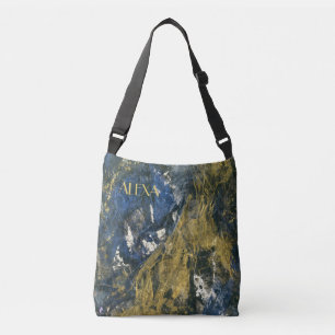 Elegant Navy Blue Black Gold Abstract Crossbody Bag