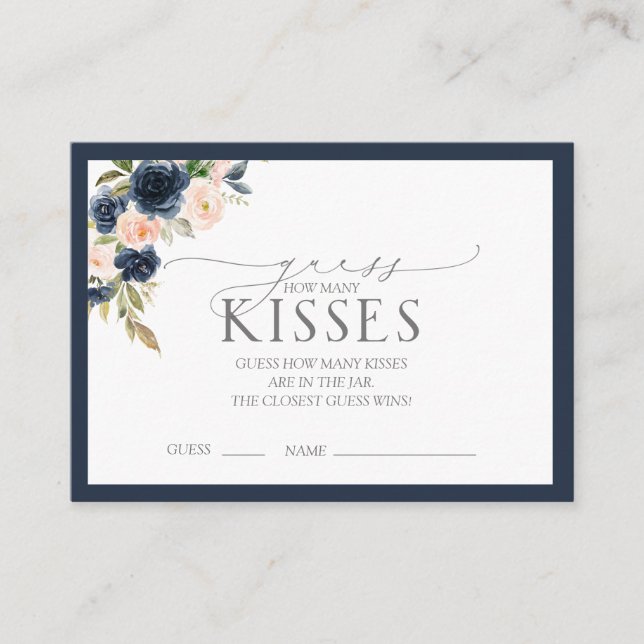Elegant Navy Blue Blush Floral Bridal Shower Game Enclosure Card (Front)