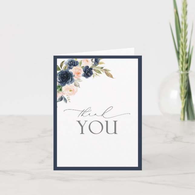 Elegant Navy Blue Blush Pink Calligraphy Thank You (Front)