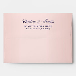 Elegant Navy Blue Blush Pink Floral Lace 5 x 7 Envelope