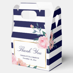Elegant Navy Blue Blush Pink Floral Wedding Favour Box