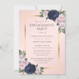 Elegant Navy Blue Blush Pink Gold Engagement Party Invitation