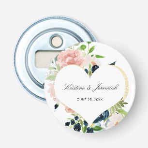 Elegant Navy Blue Blush Pink Rose Floral Wedding Bottle Opener