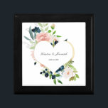 Elegant Navy Blue Blush Rose Floral Heart Wedding Gift Box<br><div class="desc">This custom floral gift box is the perfect choice to give a gift to the newlyweds. This elegant design template features a faux gold frame accented with hand painted navy blue and blush pink watercolor roses with greenery. Personalise your names and wedding date in black script typography. Please check out...</div>