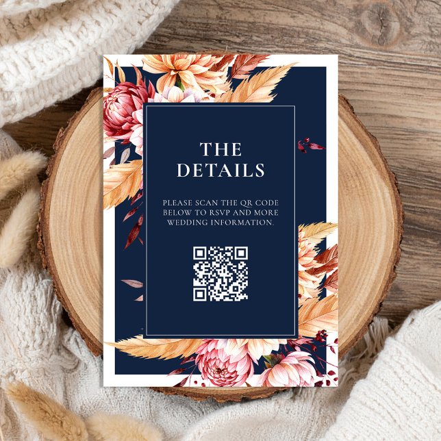 Elegant Navy Blue Boho Chic Floral Wedding Enclosure Card (Creator Uploaded)