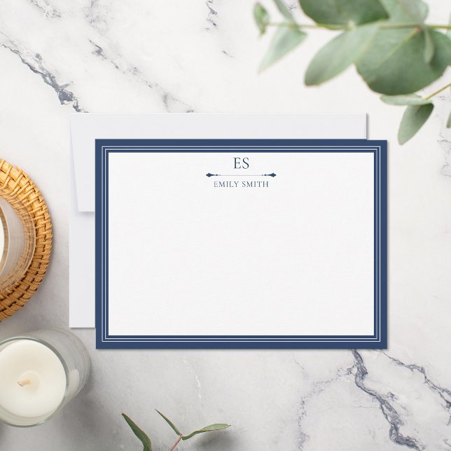 Elegant Navy Blue Border Monogram Card (Creator Uploaded)