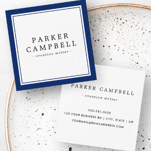 Elegant navy blue border professional minimalist square business card