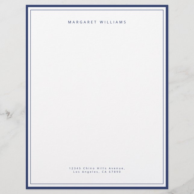 Elegant Navy Blue Border Simple Minimalist Custom Letterhead (Front)
