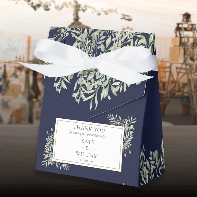 Elegant Navy Blue Botanical Greenery Wedding Favour Box (Elegant Navy Blue Botanical Greenery Wedding Favor Boxes)
