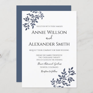 Elegant Navy Blue Botanical Wedding Invitation
