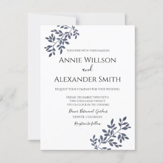 Elegant Navy Blue Botanical Wedding Invitation Postcard