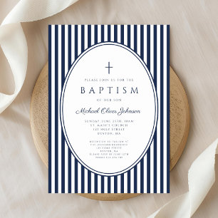 Elegant Navy Blue Boy Baptism Invitation