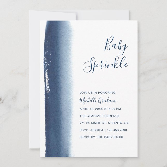 Elegant Navy Blue Boy Modern Baby Sprinkle Invitation (Front)