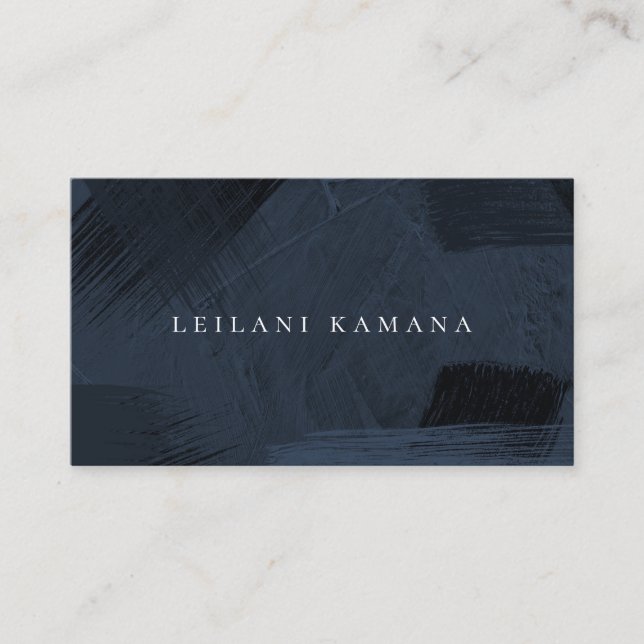 Elegant Navy Blue Brush Texture Business Card (Front)