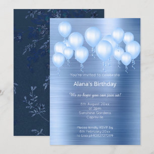 ELEGANT NAVY BLUE BRUSHED METAL PATTERN BIRTHDAY  INVITATION