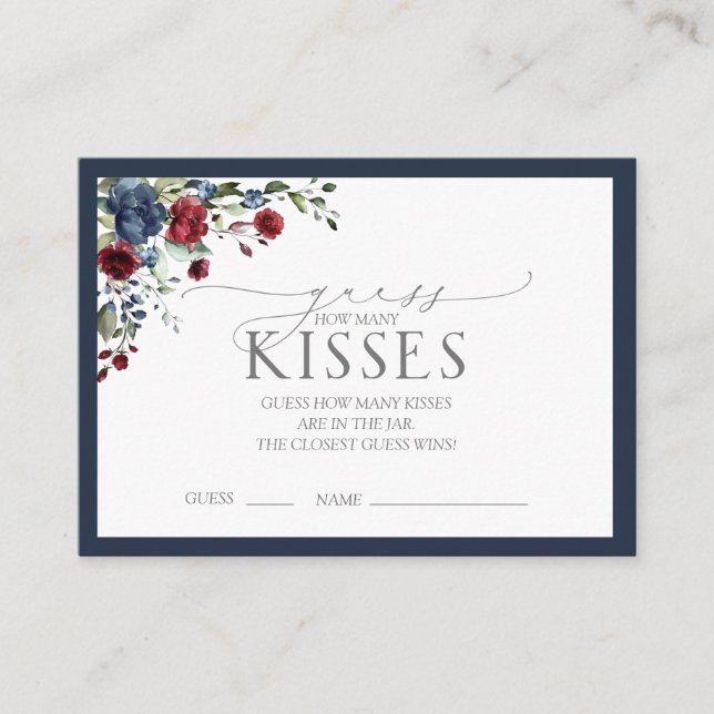Elegant Navy Blue Burgundy Bridal Shower Game Enclosure Card (Front)
