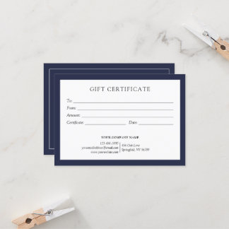 Elegant Navy Blue Business Gift Certificate Logo