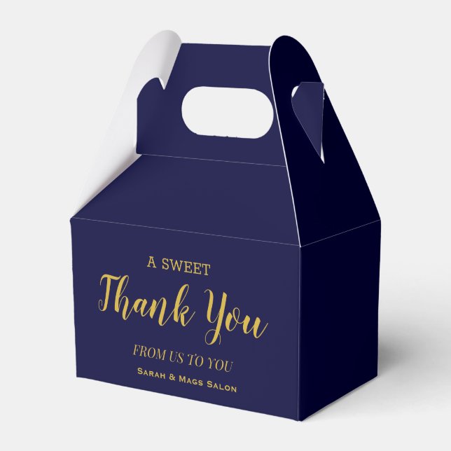 Elegant Navy Blue Business Salon Spa Thank You  Favour Box (Front Side)