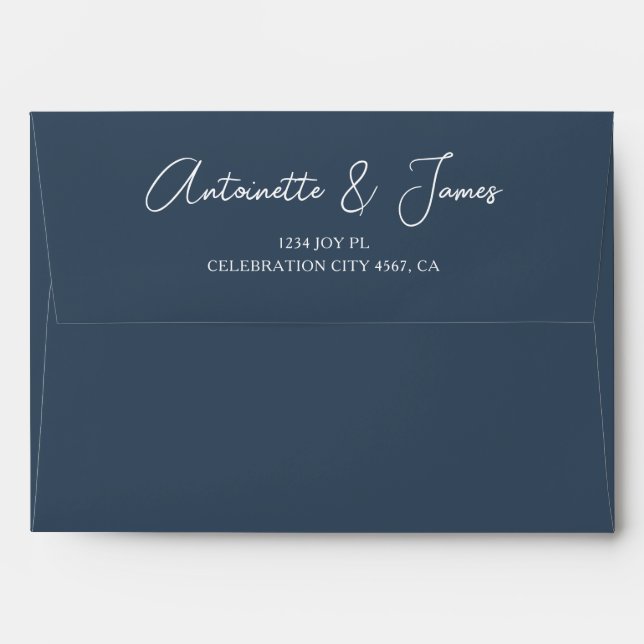 Elegant Navy Blue Calligraphy Address Wedding  Envelope (Back (Top Flap))