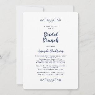 Elegant Navy Blue Calligraphy Bridal Brunch Invitation