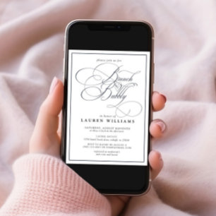 Elegant Navy Blue Calligraphy Brunch & Bubbly Invitation